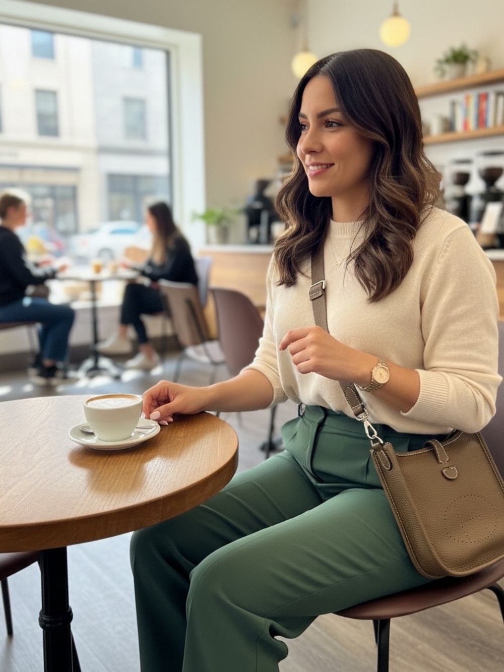 Designer inspired crossbody bag - olive green real leather. Hip, fun and classy!